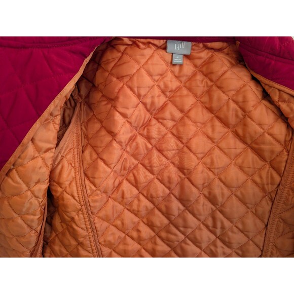 J. Jill Women's Size Medium Red Orange Quilted Puffer Snap Closure Coat Jacket - Picture 6 of 9